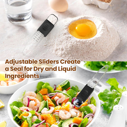 Professional Adjustable Measuring Spoons Set of 2#2258, Fits in Spice Jars, Teaspoon Measuring Spoons 9 in 1 for Dry and Liquid, BPA- free & Dishwasher Safe