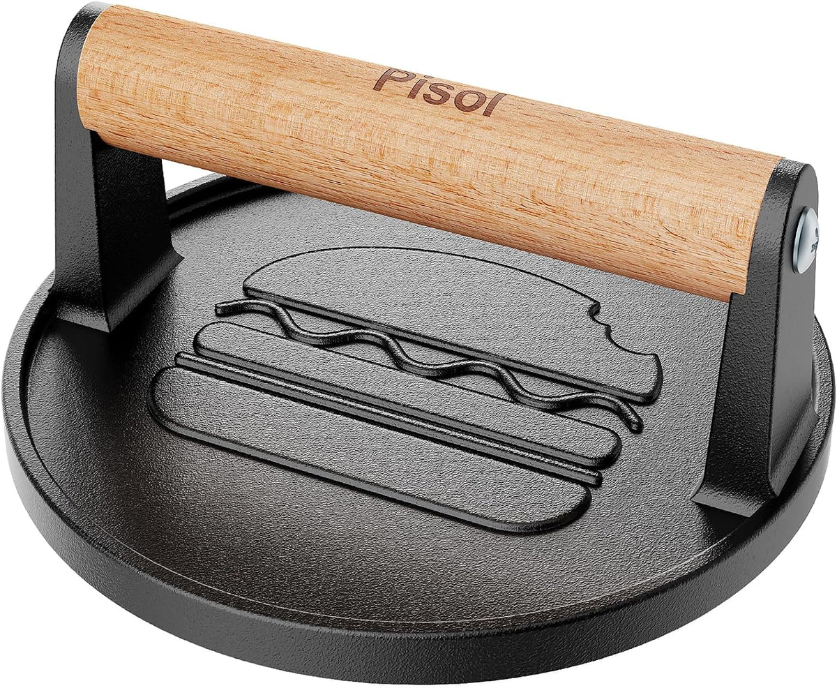 Pisol Smash Burger Press, Cast Iron Steak Weight Meat Patty Press Tool