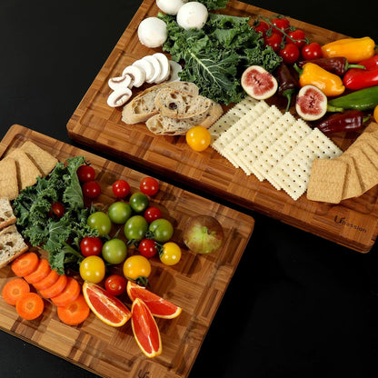 Heavy Duty Bamboo Cutting Board Set 3 Pack Non Toxic Juice Groove Charcuterie Board Book Wood Cutting Boards for Kitchen Solid End Grain Wood Chopping Board Large Butcher Block