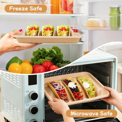 Disposable Taco Holders 24 Pack, Paper Taco Trays for Taco Bar, Includes 100 Grease-Resistant Liners & 100 Serving Gloves