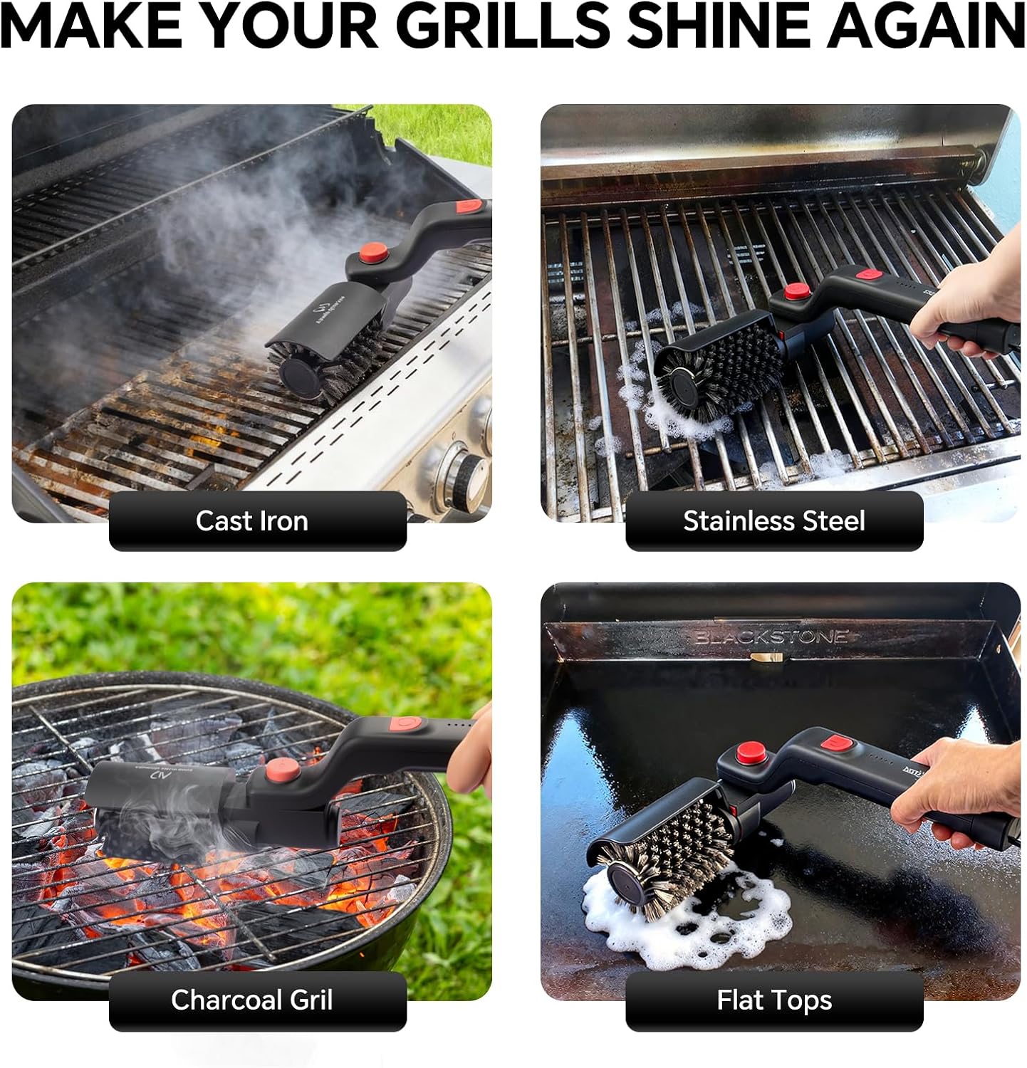 XUDAKAIXIN Electric Grill Brush – No Bristle Shedding, High Torque with 3-Speed Modes, 2026 Upgraded Rechargeable & Adjustable-Angle Grill Cleaner, Gifts for Men/Dad
