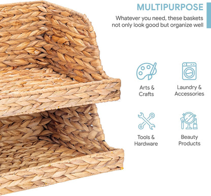 VATIMA Water Hyacinth Storage Baskets with Large Open-Front for Kitchen, Decorative for Living Room, 13.4” x 9.5” x 5.5”, 2 Pack