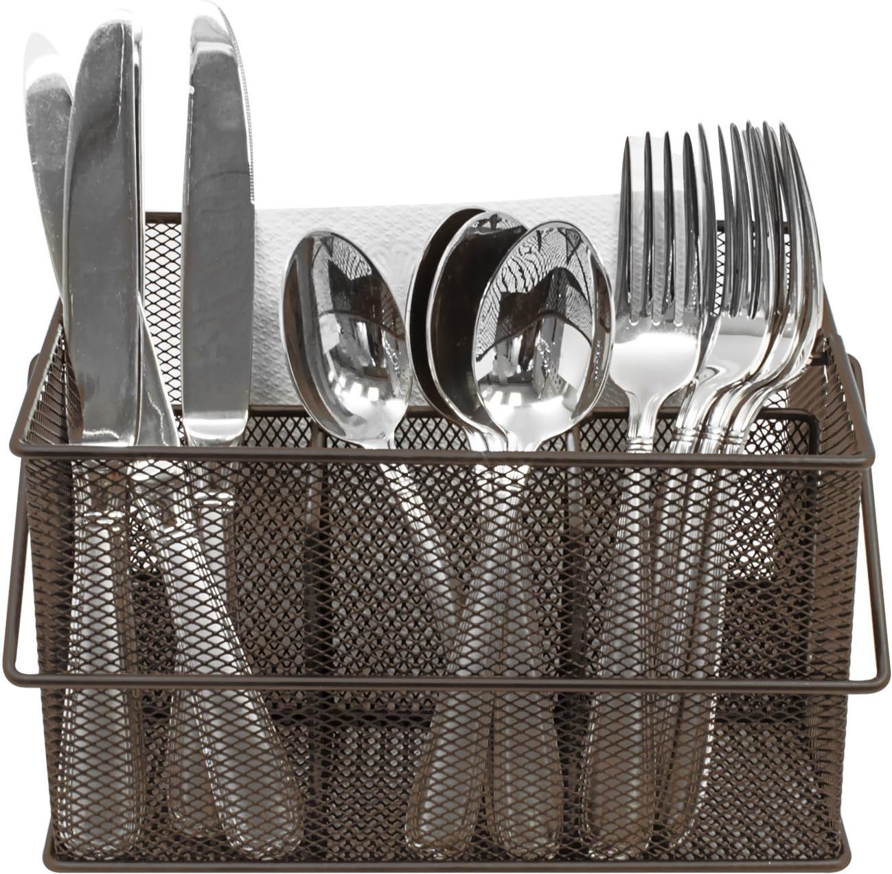 Sorbus® Utensil Caddy — Silverware, Napkin Holder, and Condiment Organizer — Multi-Purpose Steel Mesh Caddy—Ideal for Kitchen, Dining, Entertaining, Tailgating, Picnics, and much more (White)
