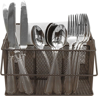 Sorbus® Utensil Caddy — Silverware, Napkin Holder, and Condiment Organizer — Multi-Purpose Steel Mesh Caddy—Ideal for Kitchen, Dining, Entertaining, Tailgating, Picnics, and much more (White)