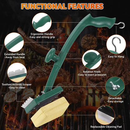Grill Brush Bristle Free with Scraper,22" Long Steam Grill Brush for Outdoor Grill,Replaceable Cleaning Head,Ideal BBQ Gifts for Men Dad