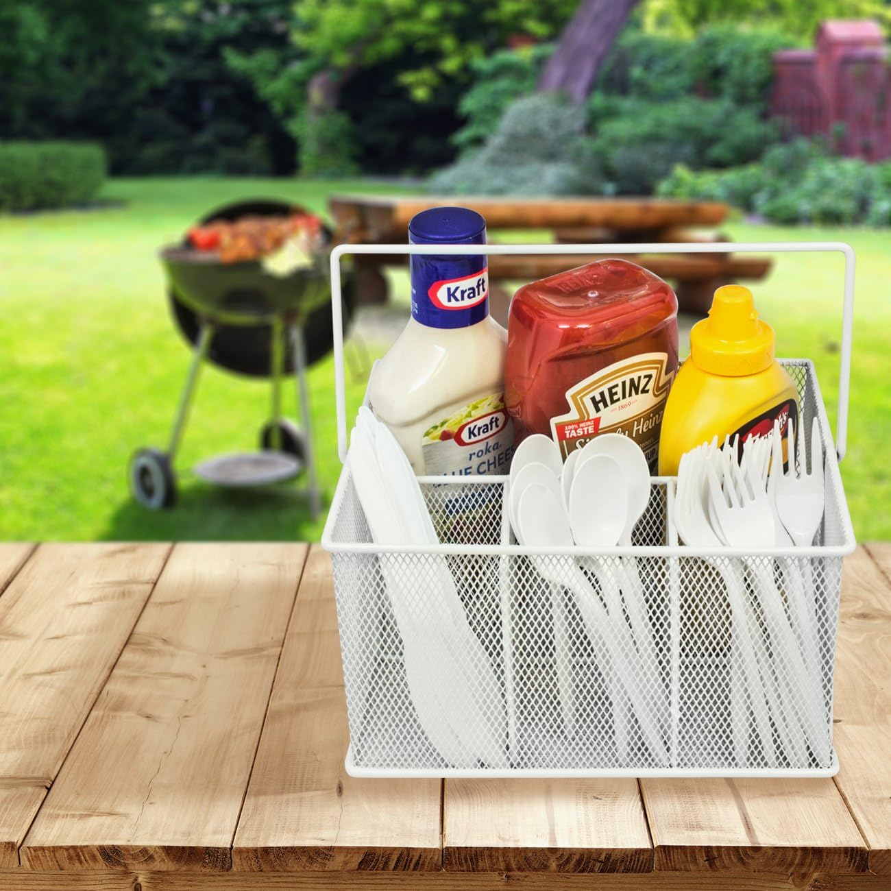 Sorbus® Utensil Caddy — Silverware, Napkin Holder, and Condiment Organizer — Multi-Purpose Steel Mesh Caddy—Ideal for Kitchen, Dining, Entertaining, Tailgating, Picnics, and much more (White)
