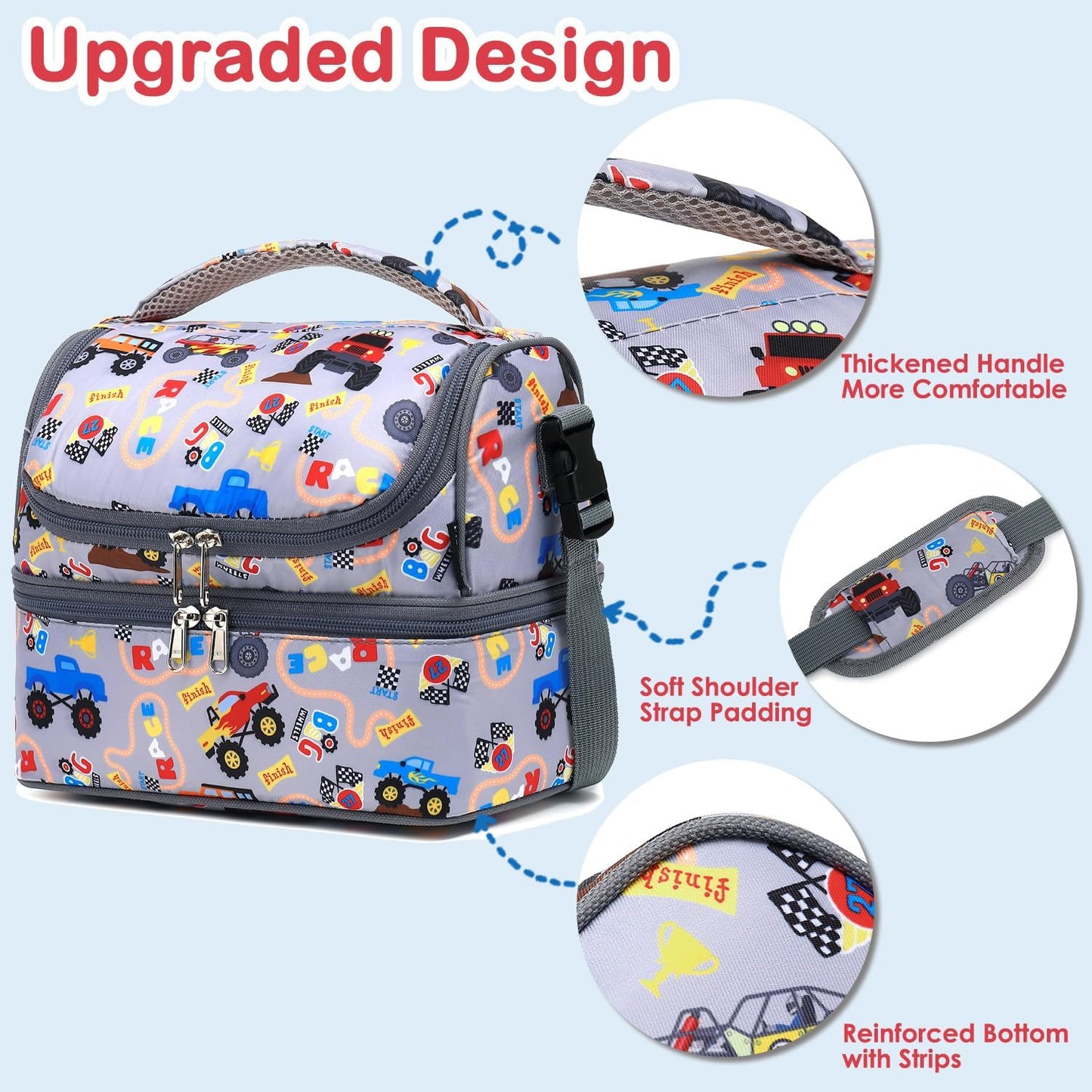 FlowFly Kids Double Decker Cooler Insulated Lunch Bag Large Tote for Boys, Girls, Men, Women, With Adjustable Strap, Unicorn