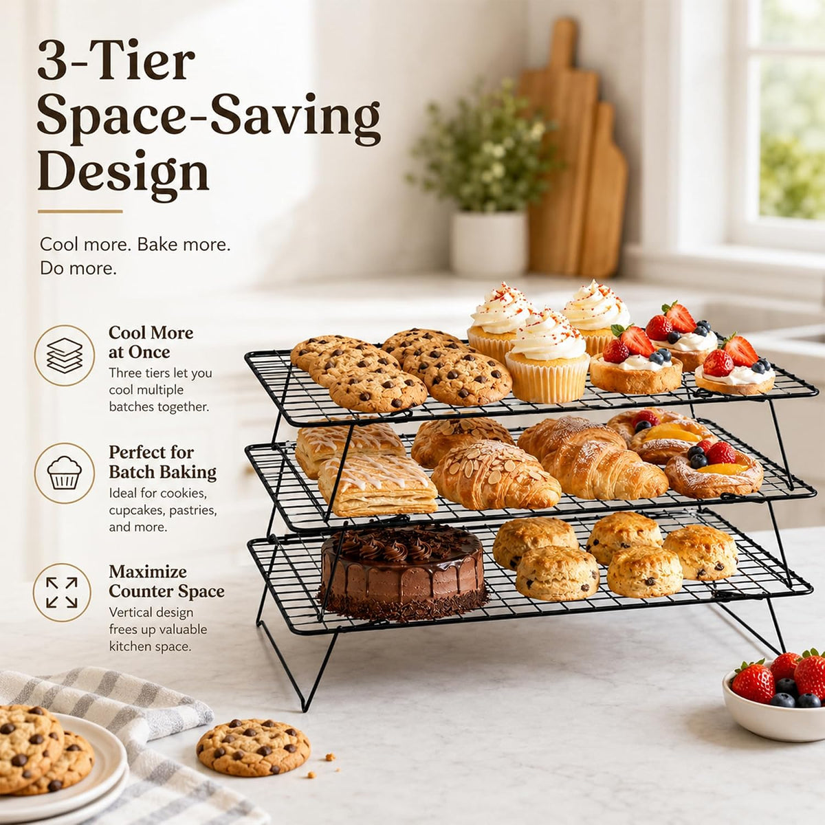 Cooling Rack 16"x10", 3-Tier Stackable & Collapsible Cooling Racks
