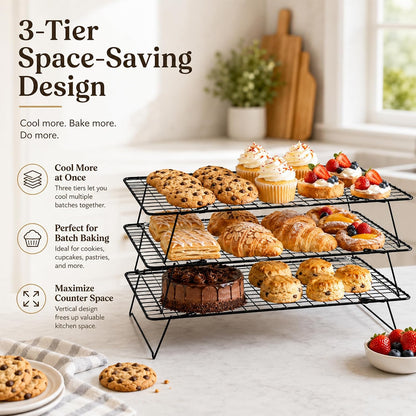Cooling Rack 16"x10", 3-Tier Stackable & Collapsible Cooling Racks