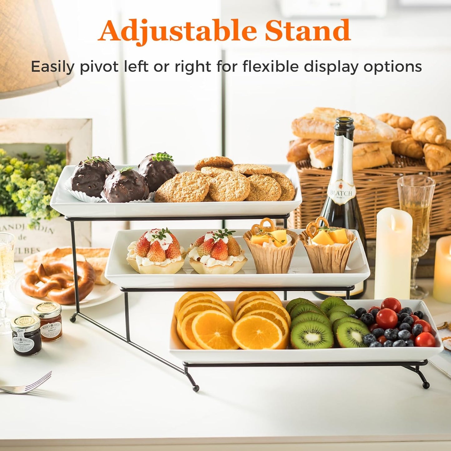 YHOSSEUN 3 Tier Serving Tray for Party, Tiered Serving Platters and Trays, 14 Inch Tiered Tray Stand, Dessert Stand, Serving Stand, Dessert Table Display Set with Collapsible Sturdier Metal Rack
