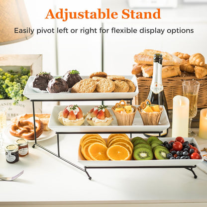 YHOSSEUN 3 Tier Serving Tray for Party, Tiered Serving Platters and Trays, 14 Inch Tiered Tray Stand, Dessert Stand, Serving Stand, Dessert Table Display Set with Collapsible Sturdier Metal Rack