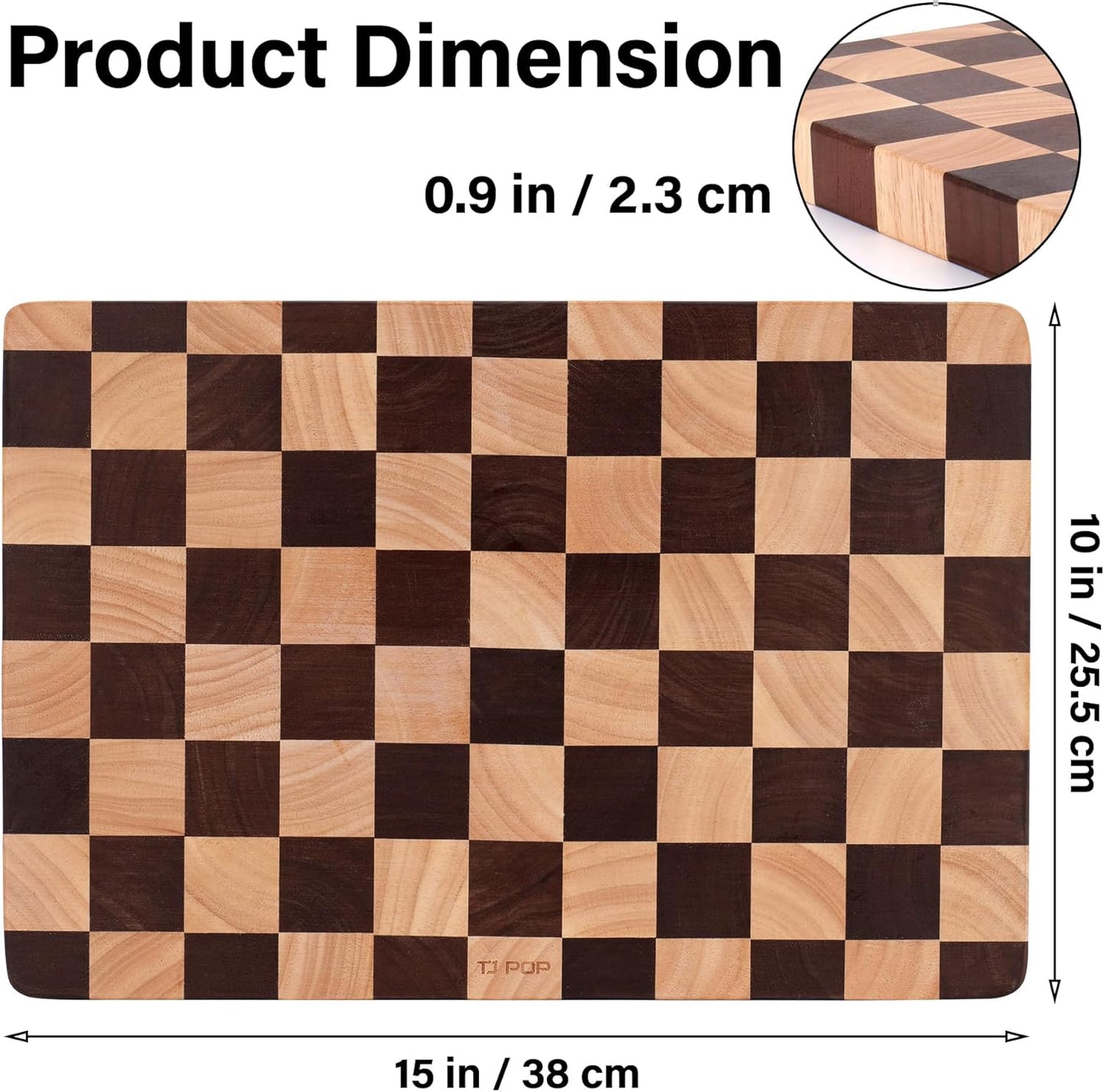 Cutting Board Set of 2 – Checkered Wood & Acrylic Cutting Board with Counter Lip for Kitchen Counter, Wood Checkerboard Chopping Board with Juice Grooves for Vegetables, Fruits, Meat