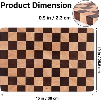 Cutting Board Set of 2 – Checkered Wood & Acrylic Cutting Board with Counter Lip for Kitchen Counter, Wood Checkerboard Chopping Board with Juice Grooves for Vegetables, Fruits, Meat