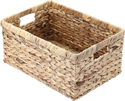Hipiwe Water Hyacinth Storage Basket Bin Handwoven Decorative Basket Large Wicker Baskets Box with Handles Open Storage Bin Rectangular Baskets Containers for Shelf Pantry Organizing