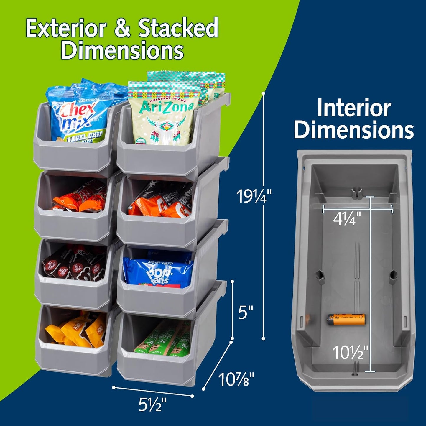 ReadySpace Medium Plastic Storage Bins, Stackable Organizer Containers for Closet Pantry Shelf Garage and Office Organization, Clear, 8 Pack