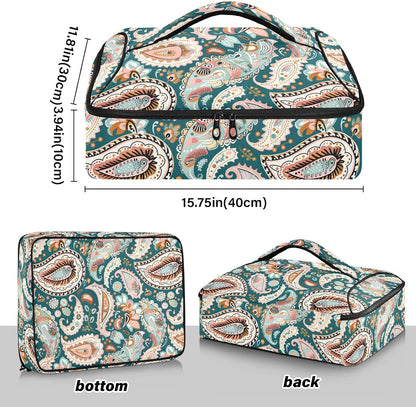 Casserole Carrier Insulated Yellow Lemon Blue Bows Dish 9x13 with Lid Party Travel Warmer Bag for Hot or Cold Food Lasagna Pizza Holder Tote - Colors B