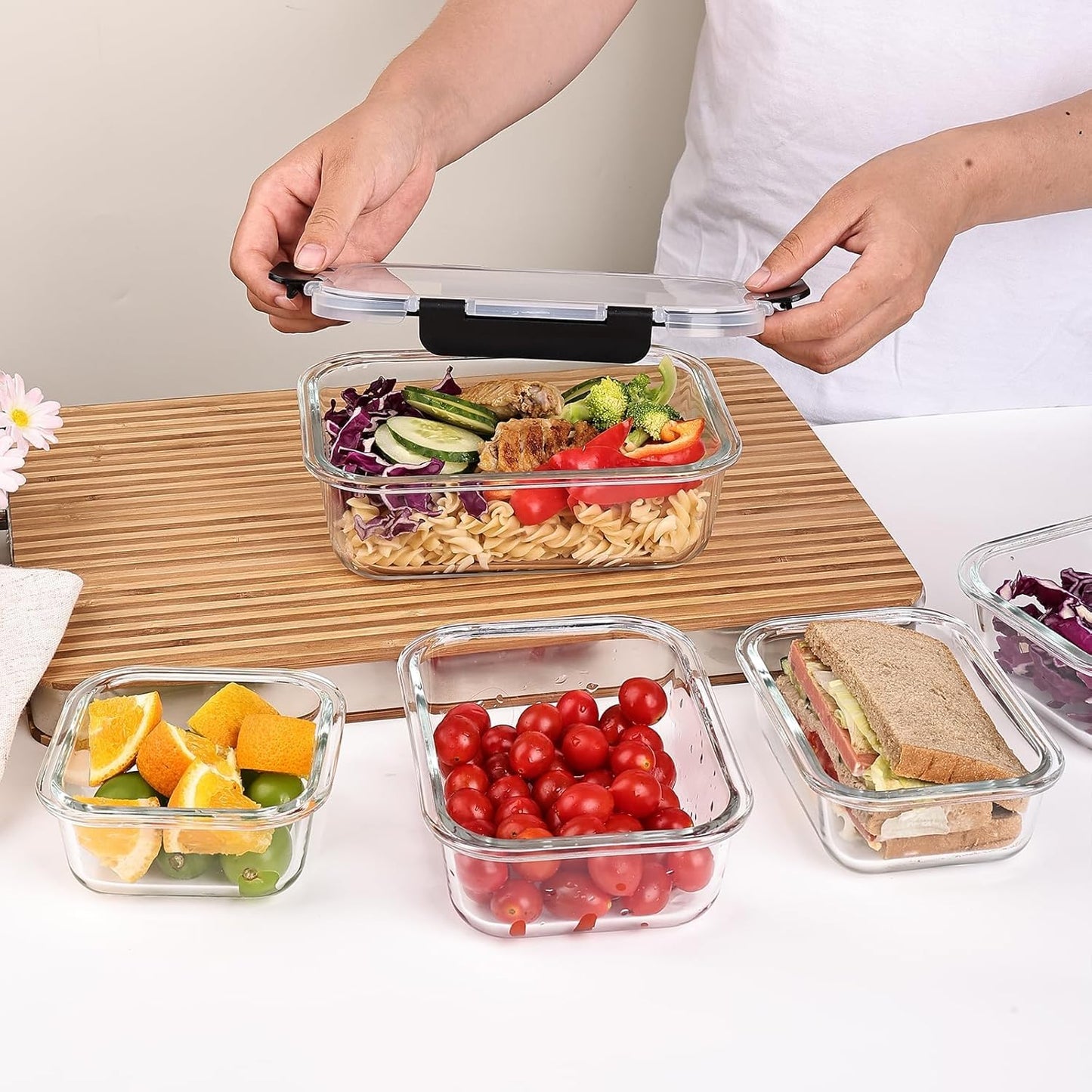 Liuruiyu 8 Pack 36OZ Glass Food Storage Containers with Lids, Meal Prep Containers, Airtight Bento Boxes with Leak Proof Locking for Microwave, Oven, Freezer and Dishwasher, BPA Free