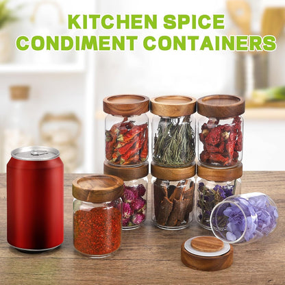Small Glass Jars with Airtight Lids Round Spice Jar Kitchen Storage Jars Seasoning Containers Bottle Glass Food Storage Canisters Jars for Coffee Cookie Liquid Pantry Organizers