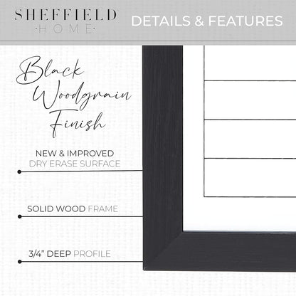 Sheffield Home Set of Two Family Planner Dry Erase Boards Featuring, Chore Chart, Shopping List, Weekly Meal Planner and Notes, 9x21 Inch, Natural