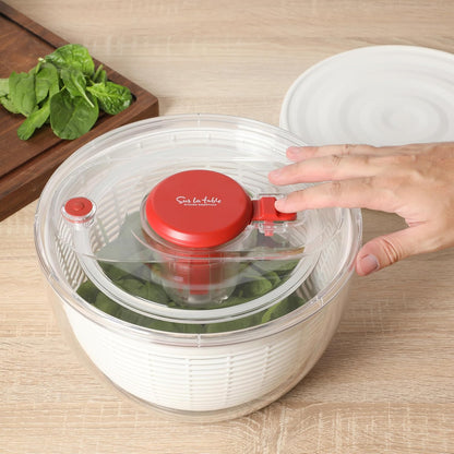 Sur La Table Kitchen Essential 6.3 Qt Salad Spinner, Fruit Wahser, Fruit Washing Bowl with Strainer, Vegertable Cleaner, Salad Cleaner, Lettuce Washer - Juniper Green