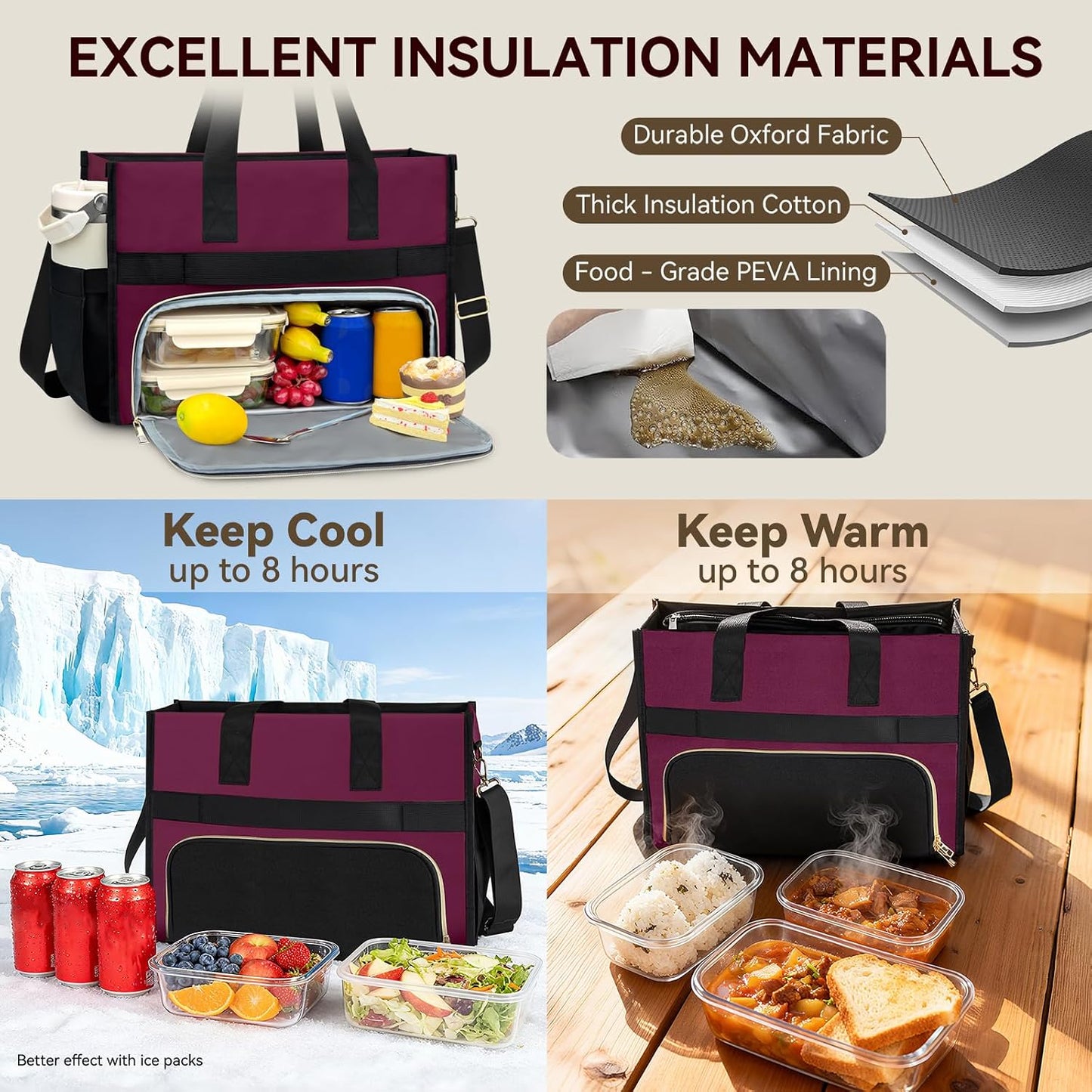 PASMAN Insulated Lunch Bag for Women, 15.6" Laptop Tote with Leakproof Cooler Compartment for Nurse Teacher Work Office and Outdoor