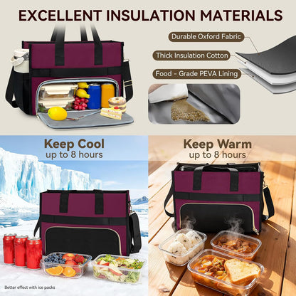 PASMAN Insulated Lunch Bag for Women, 15.6" Laptop Tote with Leakproof Cooler Compartment for Nurse Teacher Work Office and Outdoor