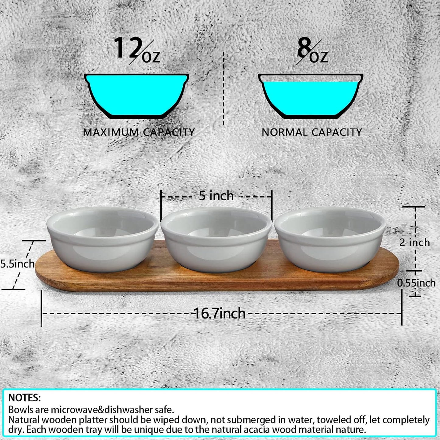 Artena 6oz Turquoise Solid Ceramic Chips and Dip Serving Platter with Acacia Wooden Tray, 4.5inch Glazing Small Serving Bowls/Dipping Dishes for Condiments,Side Dishes, Dipping, Pre, Dessert, Salsa