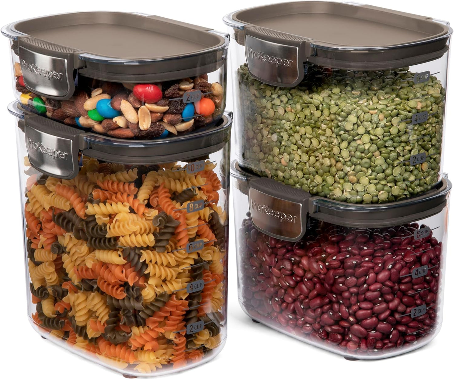 ProKeeper+ Airtight Food Storage Container Set – Clear Plastic Flour and Sugar Canister Set with Magnetic Accessories for Kitchen Organization (Grey, 9-Piece)