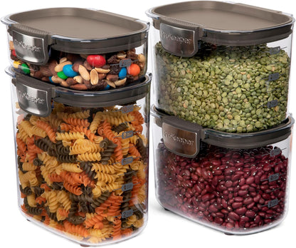 ProKeeper+ Airtight Food Storage Container Set – Clear Plastic Flour and Sugar Canister Set with Magnetic Accessories for Kitchen Organization (Grey, 9-Piece)