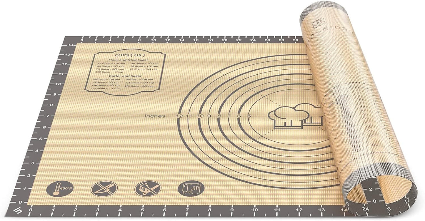 Silicone Baking Mat,28" x 20" Extra Thick Large Non Stick Sheet Mat with Measurement Non-slip Dough Rolling Mat,Reusable Food Grade Silicone Counter Mat for Making Cookies,Macarons,Bread and Pastry