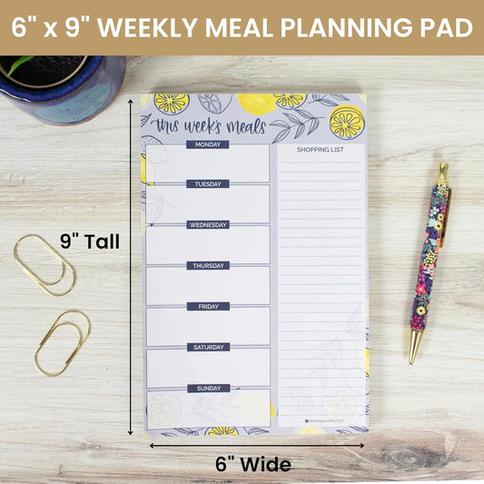bloom daily planners Weekly Meal Planning Pad - Magnetic Hanging Refrigerator Menu Planner with Tear-Off Sheets & Perforated Grocery Shopping Lists - 6” x 9” (Grey & Pink)