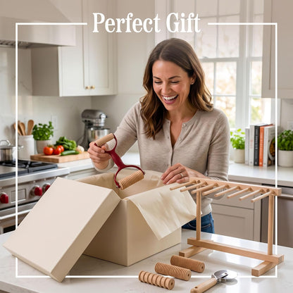 Pasta Drying Rack - Collapsible Spaghetti Holder with 8 Bars for Homemade Fresh Pasta - Wood Drying Rack for Spaghetti, Linguine, Fettucine, or Pappardelle - Kitchen Accessories by Classic Cuisine