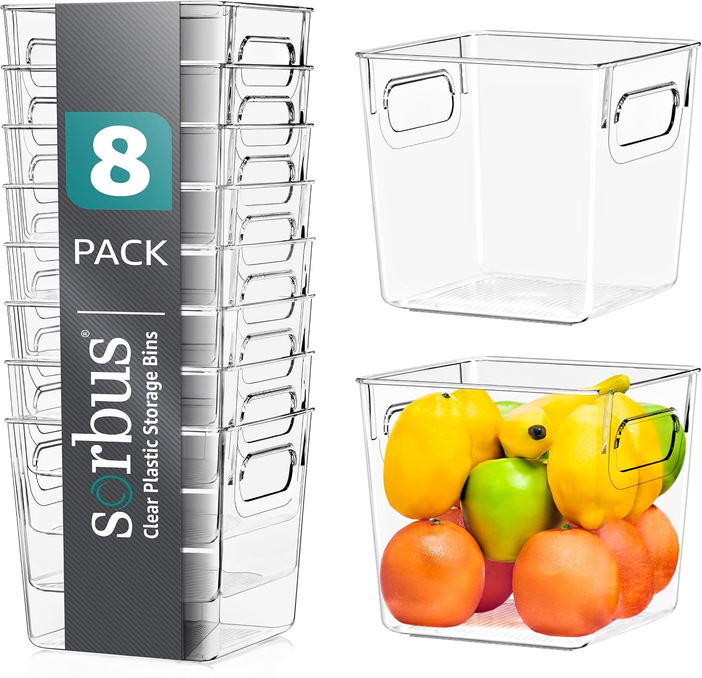 Sorbus Large Clear Plastic Storage Bins for Shelves, Clothes, with Handle - Clear Storage Bins, Drawer, Shelf, Closet, Pantry, Fridge, Freezer Organizer Bins, Closet Organizers and Storage (4 pack)