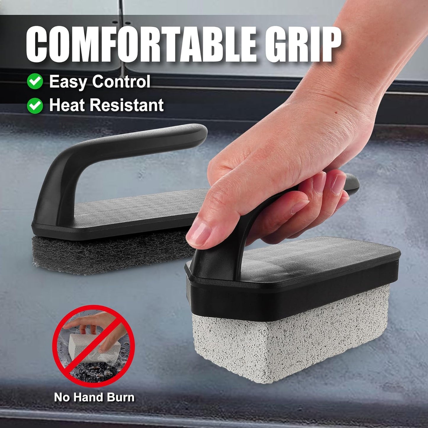 GRILLART Griddle Cleaning Kit for Blackstone, Flat Top Grill Cleaning Kit with Grill Stone, Griddle Scraper, Scouring Pad and Handles, Multifunctional Griddle Accessories for Rusty Grills, Orange