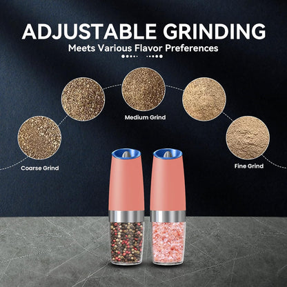 UNNEES Battery Operated Gravity Salt And Pepper Grinder Set, 2 Pcs (Black)
