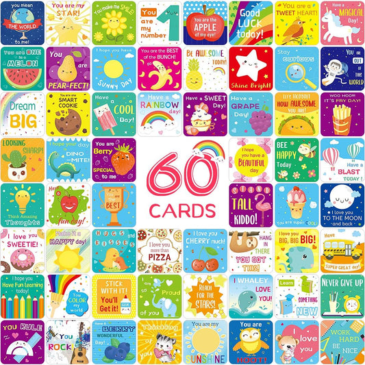 Fancy Land 60 Lunch Box Notes for Kids Cute Motivational and Inspirational Thinking of You Cards for Boy’s and Girl’s Lunchbox
