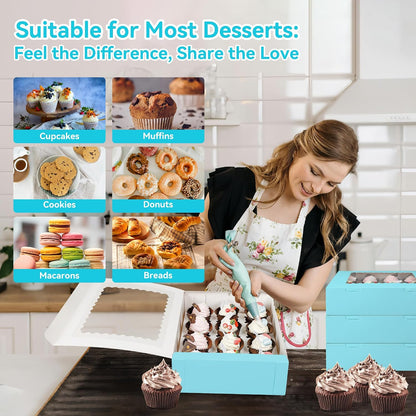 3-Set Cupcake Boxes Bulk with Clear Display Window Hold 12 Standard Cupcakes, Disposable Food Grade White Cupcake Carrier Cupcake Container, Perfect for Cupcakes Muffins Cookies Pastries