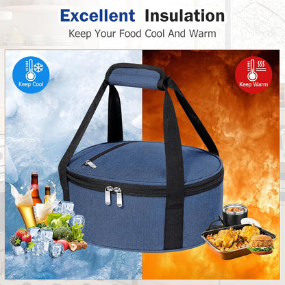 Round Insulated Casserole Carrier – 12" Portable Pie Carrier Bag for Hot or Cold Food, Leakproof Thermal Lunch Tote with Handle for Parties Picnic & Travel - Grey
