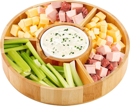 Strova Chip and Dip Serving Bowl – Wooden Appetizer Platter Set with Dip Cup for Salsa, Guacamole, Nacho, Vegetables, Taco Chip, Snacks and More – 12 Inch Diameter. Perfect for the BIG GAMES !