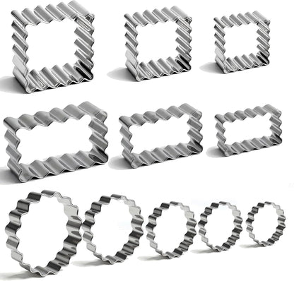 11Pcs Scalloped Cookie Cutter Set, Assorted Sizes-Include3 Square,3 Rectangle and 5 Round Fondant Molds,Reusable with Jagged Edge Design for a Special Event Holiday Everyday Treat (11Pcs)