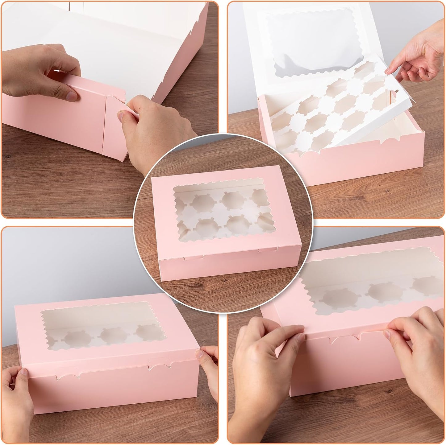 Hoewina 6PCS Cupcake Boxes - Hold 12 Count Cupcake Containers with Window, Food Grade Cupcake Holder Easy Transport and Presentation - Ideal for Cupcakes, Desserts, and More
