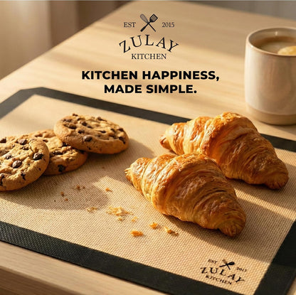 Zulay Kitchen Silicone Baking Mat – 16.5"×11.6" BPA-Free Reusable Baking Sheet, Heat Resistant 480°F – Non-Slip Border, Perfect for Cookies, Bread, Pastries & Oven Use - (Dark Gray)