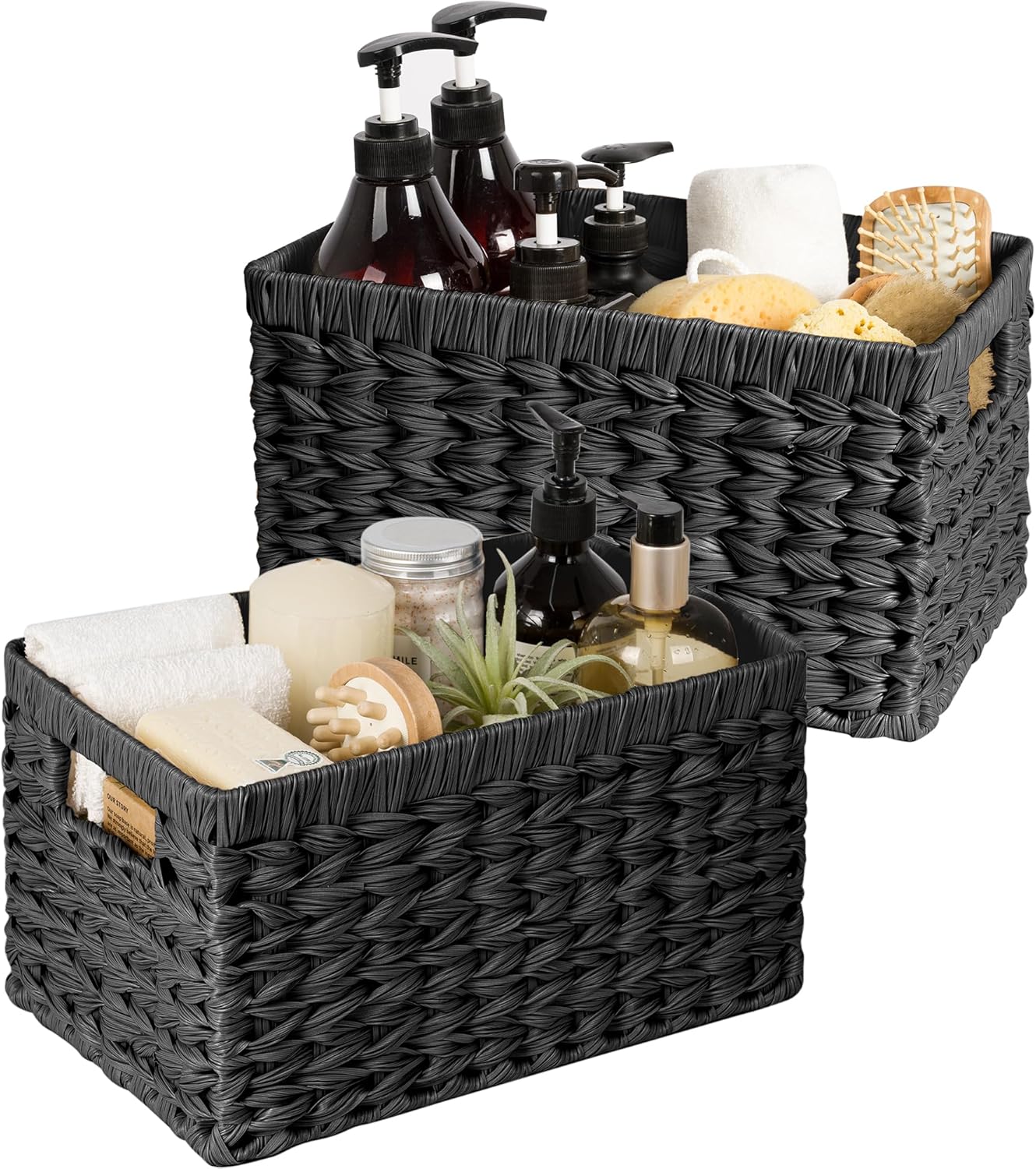GRANNY SAYS Wicker Storage Baskets for Shelves, Water Hyacinth Basket with Scalloped Edge, Storage Wicker Baskets for Pantry, Large, 2-Pack