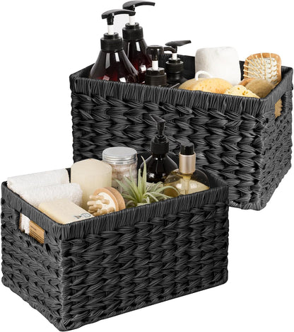 GRANNY SAYS Wicker Storage Baskets for Shelves, Water Hyacinth Basket with Scalloped Edge, Storage Wicker Baskets for Pantry, Large, 2-Pack