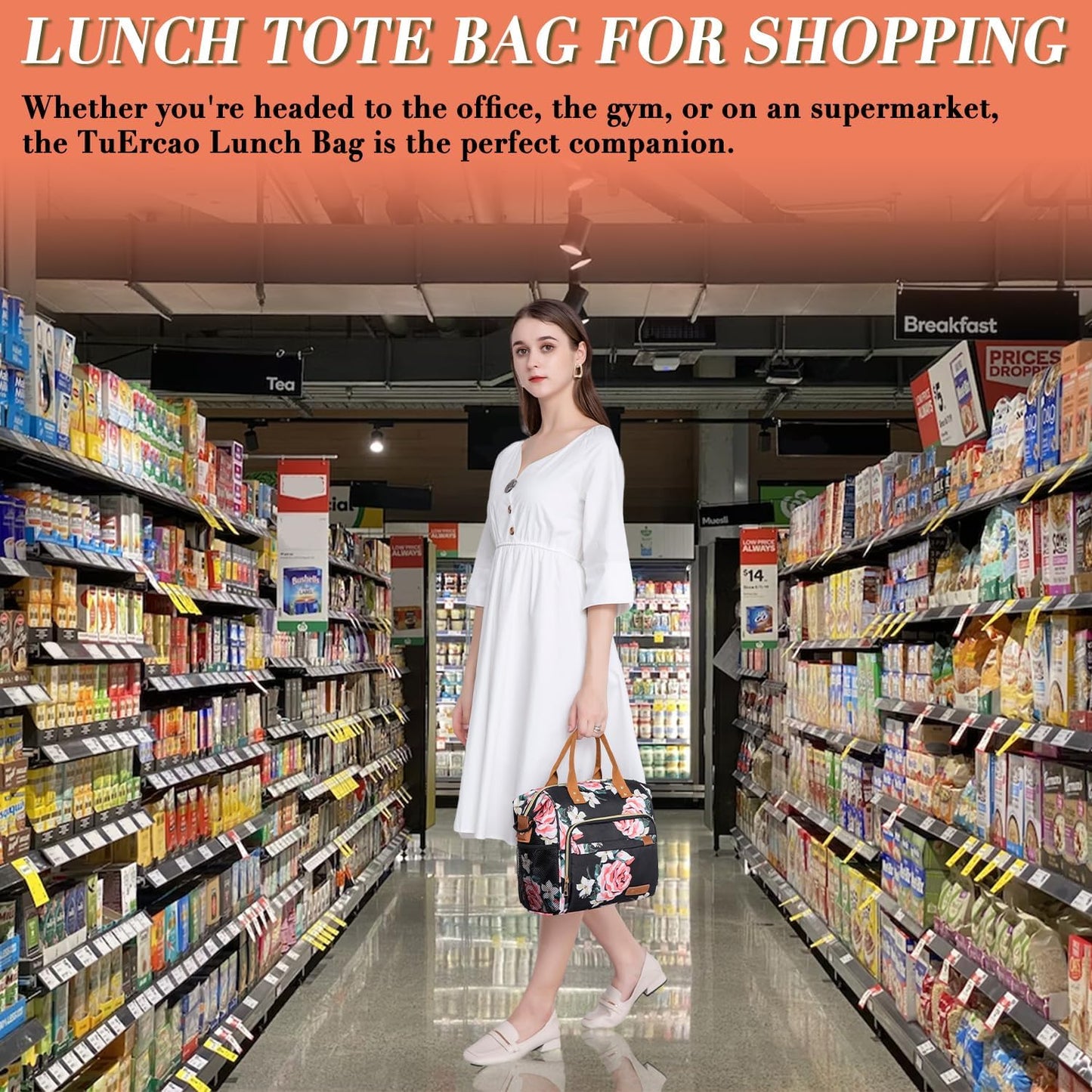 TuErCao Small Lunch Bag Lightweight Insulated Lunch Box for Women Work Portable Soft Cooler for Picnic Travel Road Trips, Loncheras para Mujer, Black