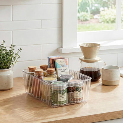 BINO | Plastic Storage Bins, X-Large | THE GATSBY COLLECTION | Clear Storage Bins for Organization | Pantry Organizers | Kitchen Organizer | Fridge & Freezer Organizer | Cabinet Plastic Containers