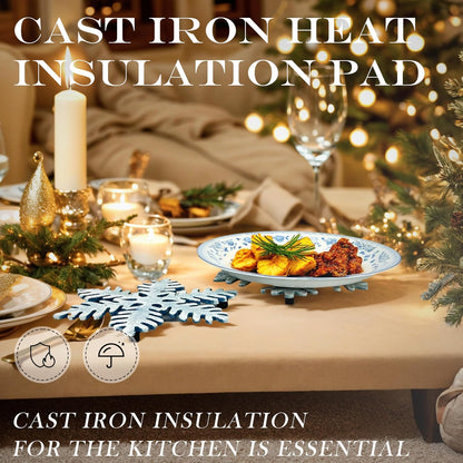 Cast Iron Trivet, 7.28 inch Metal Trivet for Hot Dishes, Heat-Resistant Decorative Trivets to Protect Dining Countertop or Kitchen Decoration with 2 Silicone Mini Pinch Mitts