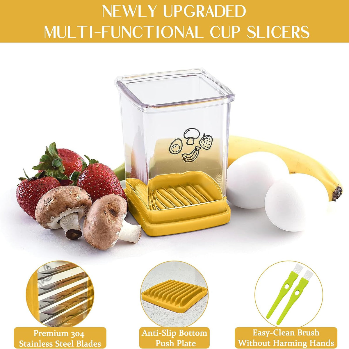 Fruit Slicer Cup | Strawberry Slicer | Stainless Steel Strawberry & Vegetable Slicer with Push Plate - Quickly Makes Fruit & Veggie Salad - Must Have Kitchen Gadget