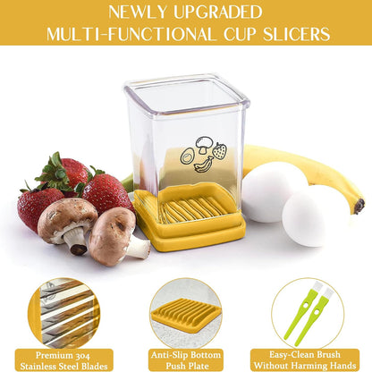 Fruit Slicer Cup | Strawberry Slicer | Stainless Steel Strawberry & Vegetable Slicer with Push Plate - Quickly Makes Fruit & Veggie Salad - Must Have Kitchen Gadget