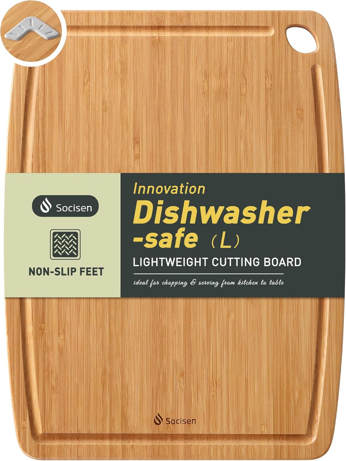 Lightweight Durable Bamboo Cutting Board Set with Non-Slip Feet, Wood Cutting Board for Busy Kitchen, Easy Clean Wooden Chopping Boards with Juice Groove Best House Warming Gift Set of 3 (S+M+L)